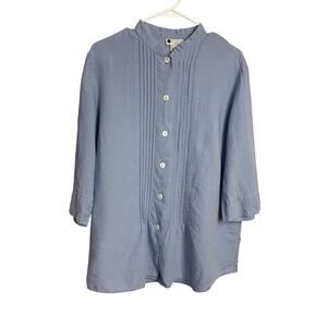 Carole Little Woman 100% Linen Shirt Blouse Womens 16W Periwinkle ‎ 3/4 Sleeve